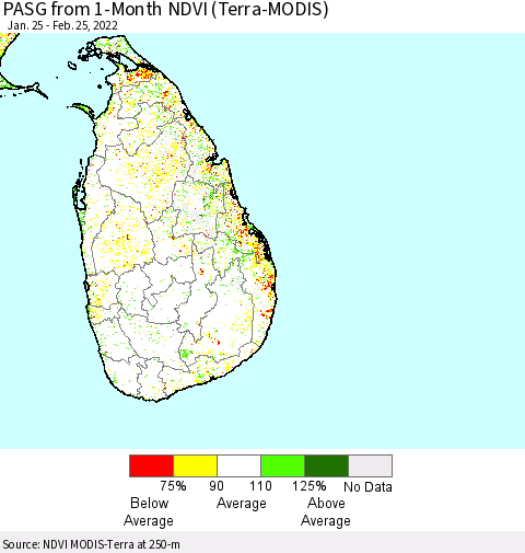 Sri Lanka PASG from 1-Month NDVI (Terra-MODIS) Thematic Map For 2/18/2022 - 2/25/2022