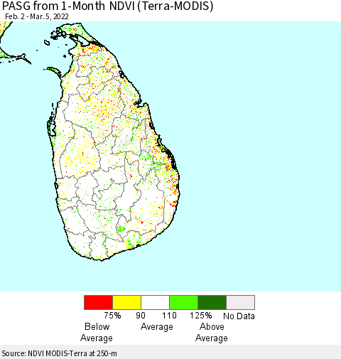 Sri Lanka PASG from 1-Month NDVI (Terra-MODIS) Thematic Map For 2/26/2022 - 3/5/2022