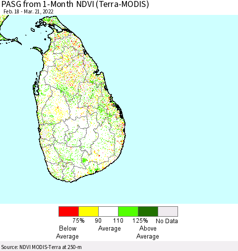 Sri Lanka PASG from 1-Month NDVI (Terra-MODIS) Thematic Map For 3/14/2022 - 3/21/2022