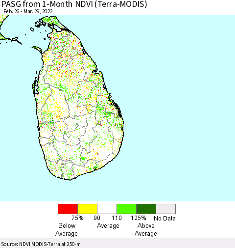Sri Lanka PASG from 1-Month NDVI (Terra-MODIS) Thematic Map For 3/22/2022 - 3/29/2022