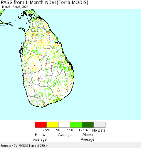Sri Lanka PASG from 1-Month NDVI (Terra-MODIS) Thematic Map For 3/30/2022 - 4/6/2022
