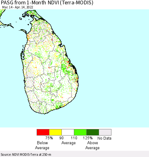 Sri Lanka PASG from 1-Month NDVI (Terra-MODIS) Thematic Map For 4/7/2022 - 4/14/2022