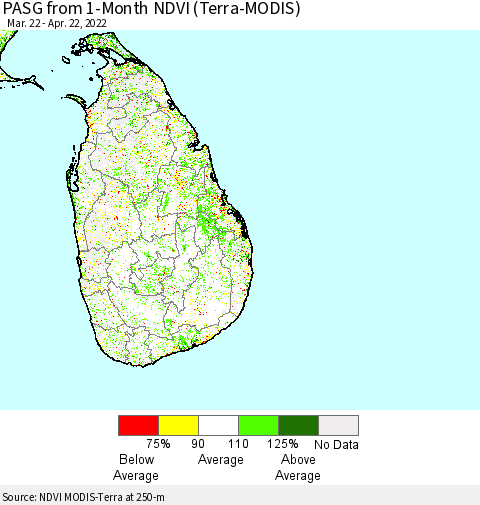 Sri Lanka PASG from 1-Month NDVI (Terra-MODIS) Thematic Map For 4/15/2022 - 4/22/2022