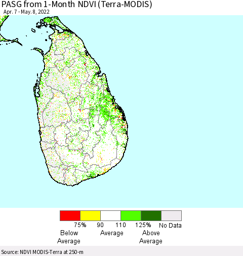 Sri Lanka PASG from 1-Month NDVI (Terra-MODIS) Thematic Map For 5/1/2022 - 5/8/2022