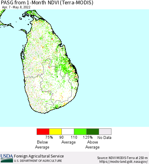 Sri Lanka PASG from 1-Month NDVI (Terra-MODIS) Thematic Map For 5/1/2022 - 5/10/2022