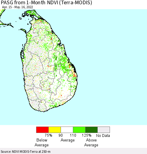 Sri Lanka PASG from 1-Month NDVI (Terra-MODIS) Thematic Map For 5/9/2022 - 5/16/2022