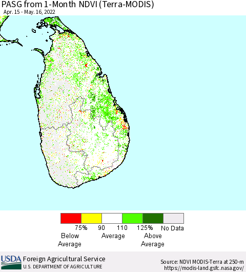 Sri Lanka PASG from 1-Month NDVI (Terra-MODIS) Thematic Map For 5/11/2022 - 5/20/2022
