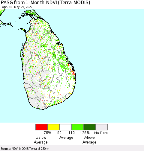 Sri Lanka PASG from 1-Month NDVI (Terra-MODIS) Thematic Map For 5/17/2022 - 5/24/2022