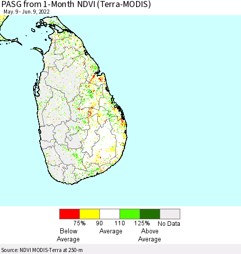 Sri Lanka PASG from 1-Month NDVI (Terra-MODIS) Thematic Map For 6/2/2022 - 6/9/2022