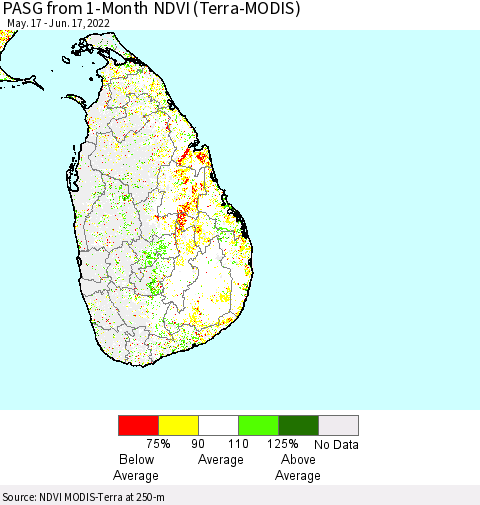 Sri Lanka PASG from 1-Month NDVI (Terra-MODIS) Thematic Map For 6/10/2022 - 6/17/2022
