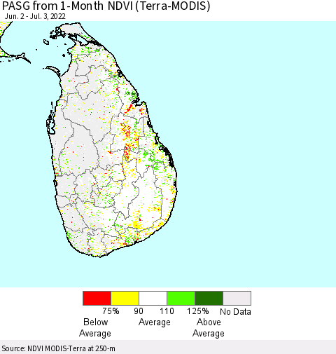 Sri Lanka PASG from 1-Month NDVI (Terra-MODIS) Thematic Map For 6/26/2022 - 7/3/2022