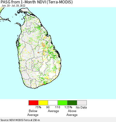 Sri Lanka PASG from 1-Month NDVI (Terra-MODIS) Thematic Map For 7/12/2022 - 7/19/2022
