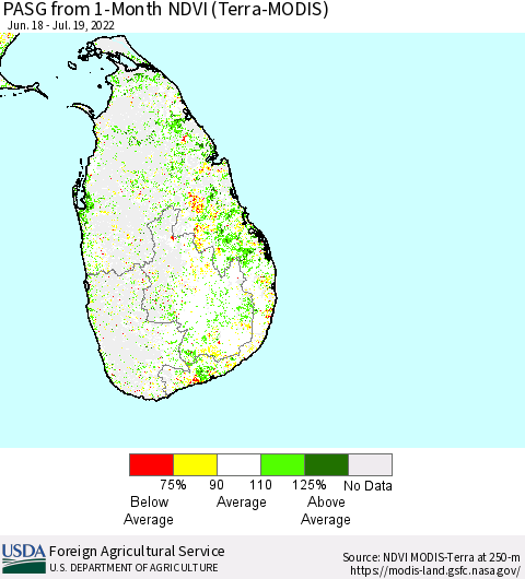 Sri Lanka PASG from 1-Month NDVI (Terra-MODIS) Thematic Map For 7/11/2022 - 7/20/2022