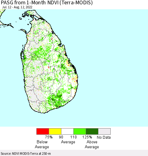 Sri Lanka PASG from 1-Month NDVI (Terra-MODIS) Thematic Map For 8/5/2022 - 8/12/2022