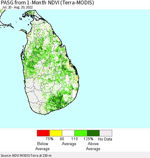 Sri Lanka PASG from 1-Month NDVI (Terra-MODIS) Thematic Map For 8/11/2022 - 8/20/2022