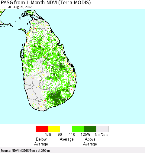 Sri Lanka PASG from 1-Month NDVI (Terra-MODIS) Thematic Map For 8/21/2022 - 8/28/2022