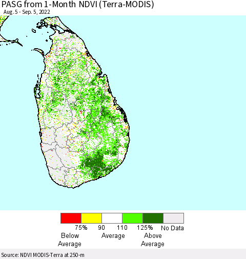 Sri Lanka PASG from 1-Month NDVI (Terra-MODIS) Thematic Map For 8/29/2022 - 9/5/2022