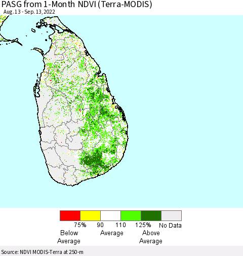 Sri Lanka PASG from 1-Month NDVI (Terra-MODIS) Thematic Map For 9/6/2022 - 9/13/2022