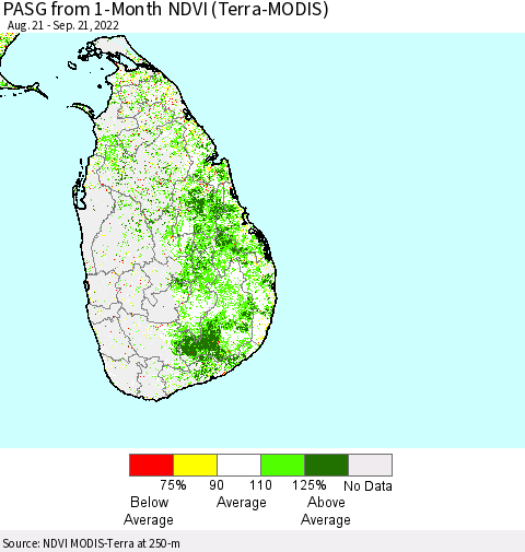 Sri Lanka PASG from 1-Month NDVI (Terra-MODIS) Thematic Map For 9/14/2022 - 9/21/2022