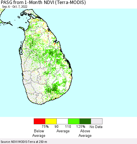 Sri Lanka PASG from 1-Month NDVI (Terra-MODIS) Thematic Map For 9/30/2022 - 10/7/2022