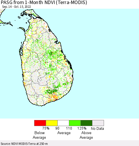 Sri Lanka PASG from 1-Month NDVI (Terra-MODIS) Thematic Map For 10/8/2022 - 10/15/2022