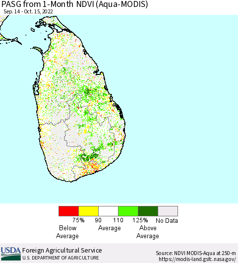 Sri Lanka PASG from 1-Month NDVI (Terra-MODIS) Thematic Map For 10/11/2022 - 10/20/2022