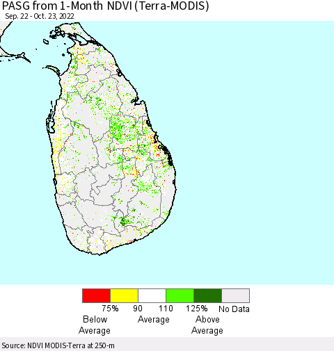 Sri Lanka PASG from 1-Month NDVI (Terra-MODIS) Thematic Map For 10/16/2022 - 10/23/2022