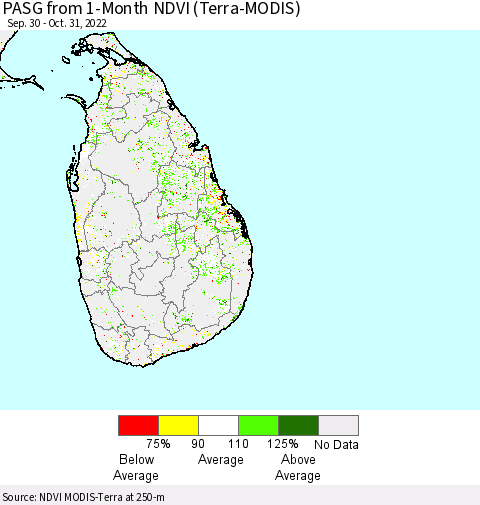 Sri Lanka PASG from 1-Month NDVI (Terra-MODIS) Thematic Map For 10/21/2022 - 10/31/2022