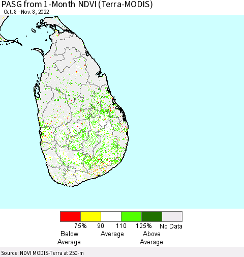 Sri Lanka PASG from 1-Month NDVI (Terra-MODIS) Thematic Map For 11/1/2022 - 11/8/2022