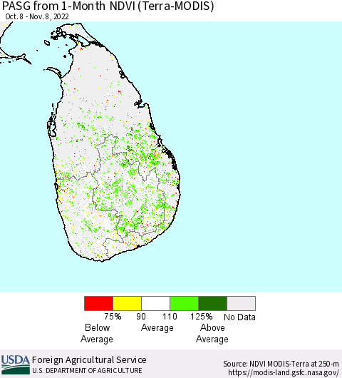 Sri Lanka PASG from 1-Month NDVI (Terra-MODIS) Thematic Map For 11/1/2022 - 11/10/2022