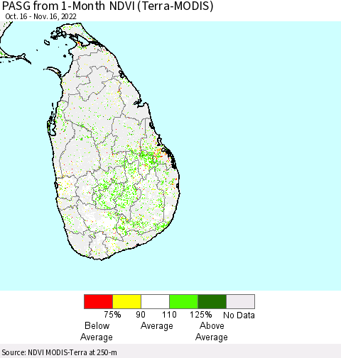Sri Lanka PASG from 1-Month NDVI (Terra-MODIS) Thematic Map For 11/9/2022 - 11/16/2022