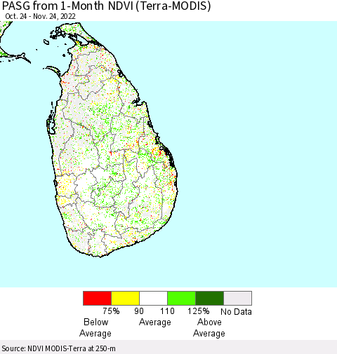 Sri Lanka PASG from 1-Month NDVI (Terra-MODIS) Thematic Map For 11/17/2022 - 11/24/2022