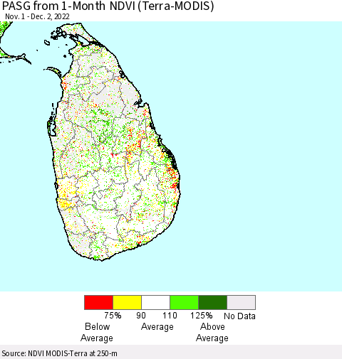 Sri Lanka PASG from 1-Month NDVI (Terra-MODIS) Thematic Map For 11/25/2022 - 12/2/2022