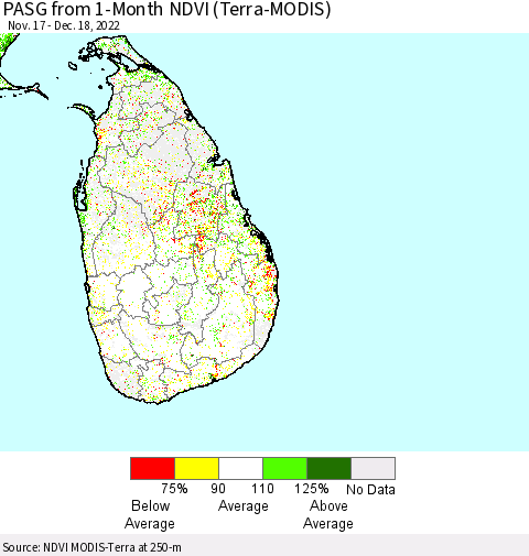 Sri Lanka PASG from 1-Month NDVI (Terra-MODIS) Thematic Map For 12/11/2022 - 12/18/2022