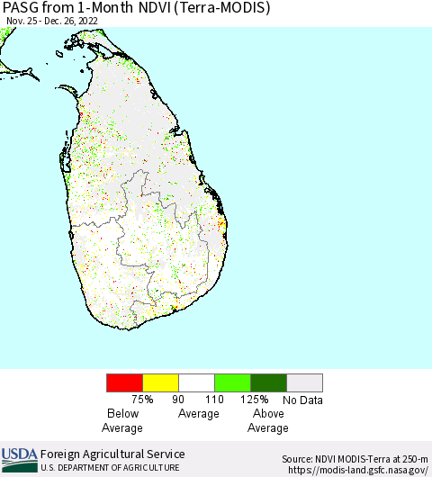 Sri Lanka PASG from 1-Month NDVI (Terra-MODIS) Thematic Map For 12/21/2022 - 12/31/2022