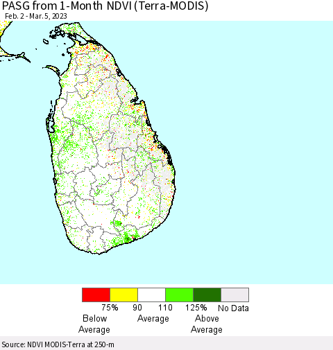 Sri Lanka PASG from 1-Month NDVI (Terra-MODIS) Thematic Map For 2/26/2023 - 3/5/2023