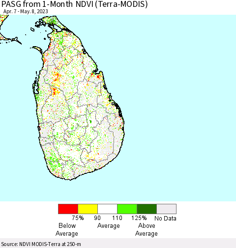 Sri Lanka PASG from 1-Month NDVI (Terra-MODIS) Thematic Map For 5/1/2023 - 5/8/2023