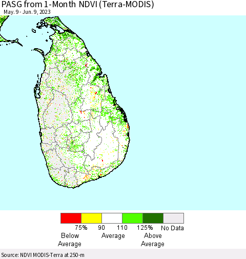 Sri Lanka PASG from 1-Month NDVI (Terra-MODIS) Thematic Map For 6/2/2023 - 6/9/2023