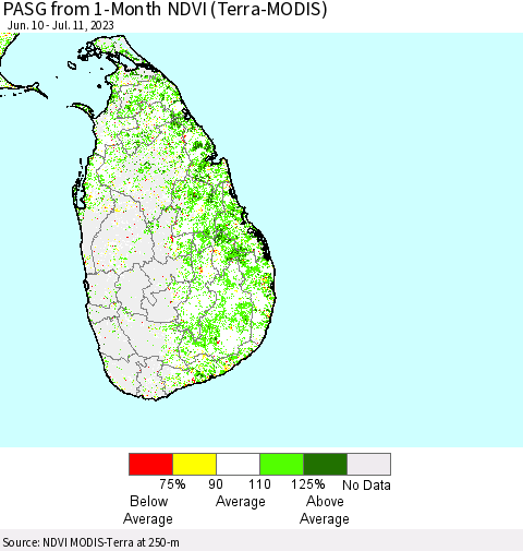 Sri Lanka PASG from 1-Month NDVI (Terra-MODIS) Thematic Map For 7/4/2023 - 7/11/2023