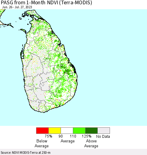 Sri Lanka PASG from 1-Month NDVI (Terra-MODIS) Thematic Map For 7/20/2023 - 7/27/2023