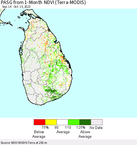 Sri Lanka PASG from 1-Month NDVI (Terra-MODIS) Thematic Map For 10/8/2023 - 10/15/2023
