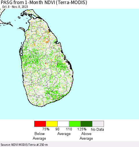 Sri Lanka PASG from 1-Month NDVI (Terra-MODIS) Thematic Map For 11/1/2023 - 11/8/2023