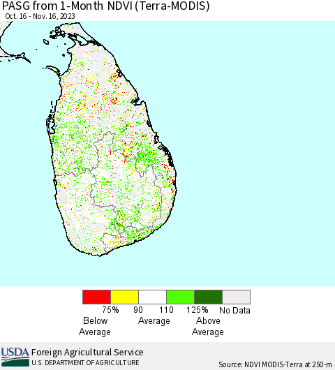 Sri Lanka PASG from 1-Month NDVI (Terra-MODIS) Thematic Map For 11/11/2023 - 11/20/2023