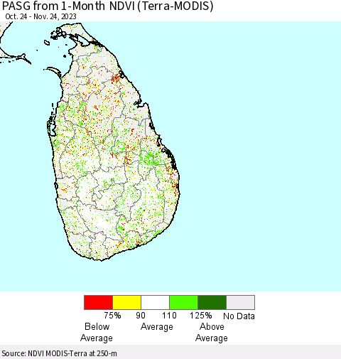 Sri Lanka PASG from 1-Month NDVI (Terra-MODIS) Thematic Map For 11/17/2023 - 11/24/2023