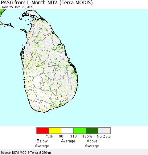 Sri Lanka PASG from 1-Month NDVI (Terra-MODIS) Thematic Map For 12/19/2023 - 12/26/2023