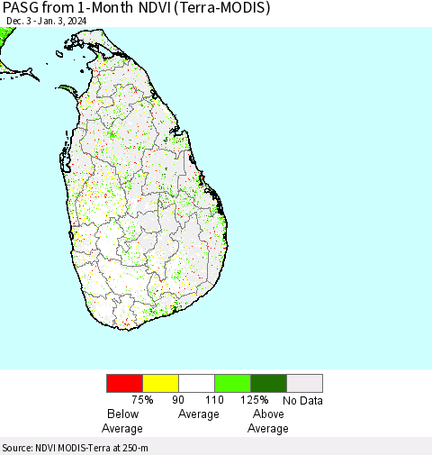 Sri Lanka PASG from 1-Month NDVI (Terra-MODIS) Thematic Map For 12/27/2023 - 1/3/2024