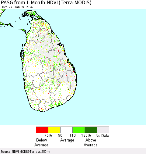 Sri Lanka PASG from 1-Month NDVI (Terra-MODIS) Thematic Map For 1/17/2024 - 1/24/2024