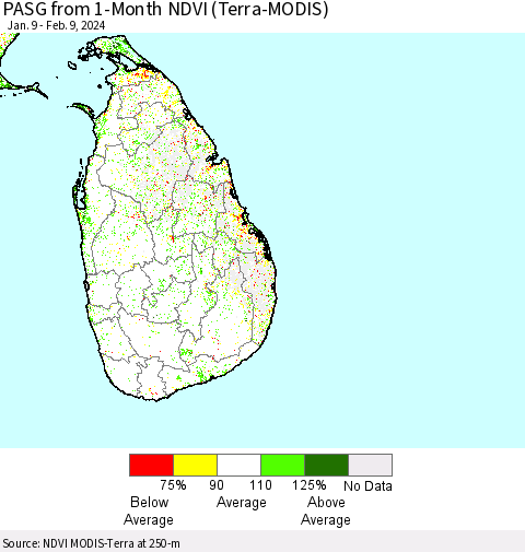 Sri Lanka PASG from 1-Month NDVI (Terra-MODIS) Thematic Map For 2/2/2024 - 2/9/2024