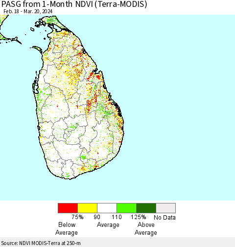 Sri Lanka PASG from 1-Month NDVI (Terra-MODIS) Thematic Map For 3/13/2024 - 3/20/2024