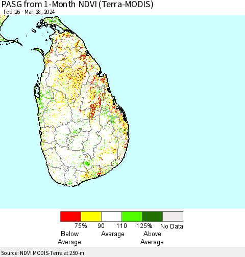 Sri Lanka PASG from 1-Month NDVI (Terra-MODIS) Thematic Map For 3/21/2024 - 3/28/2024